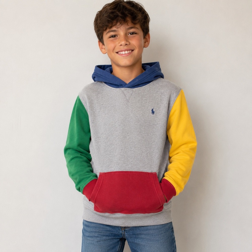 Polo Ralph Lauren Hoodie Colorblock Primary Colors Sporty Kidcore M 10-12 Multi